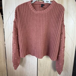 Moon & Madison Womens M Rust Chunky Knit Sweater Bobble Sleeve Cropped Oversized